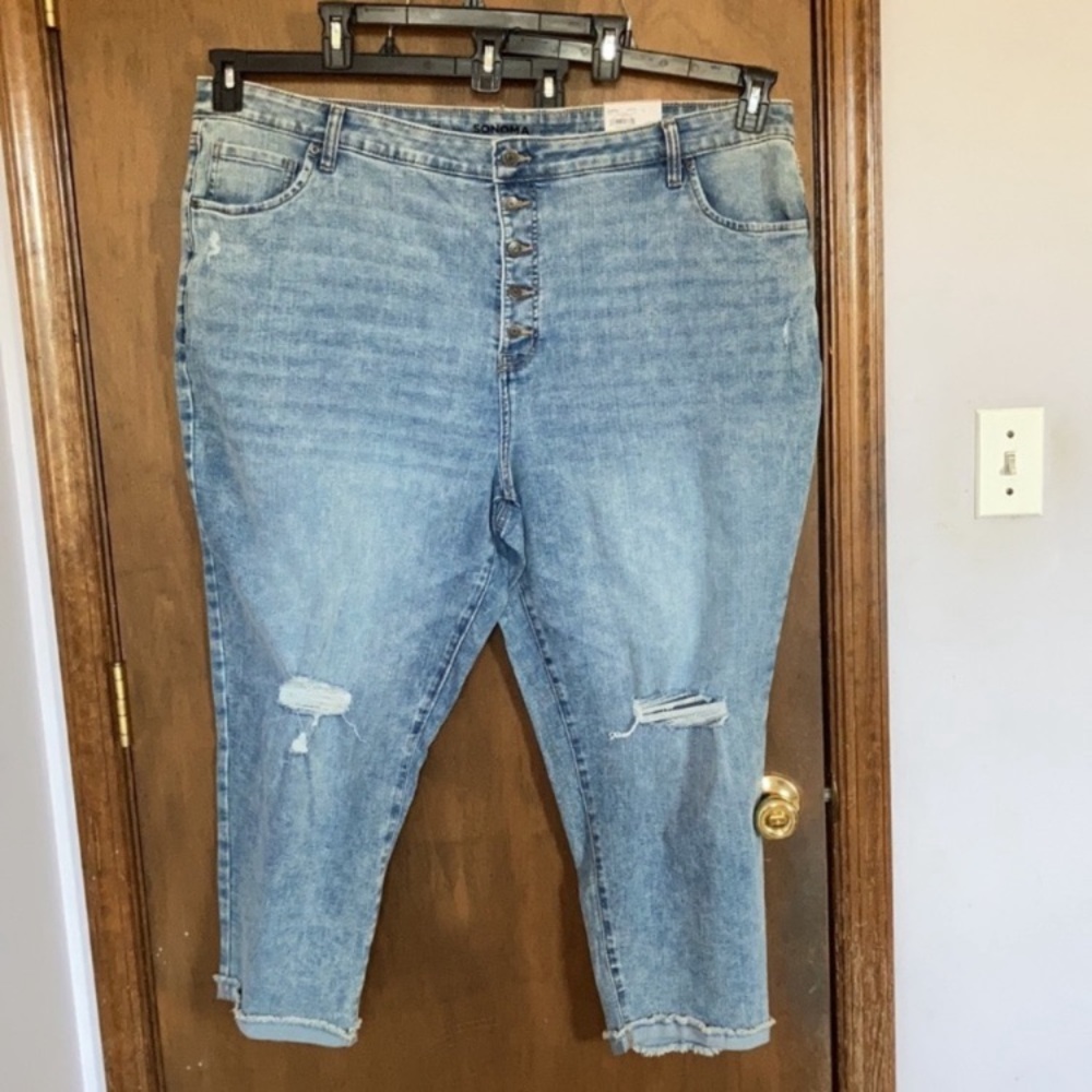 Sonoma straight crop jean distressed cuffed raw hem button fly casual 24W